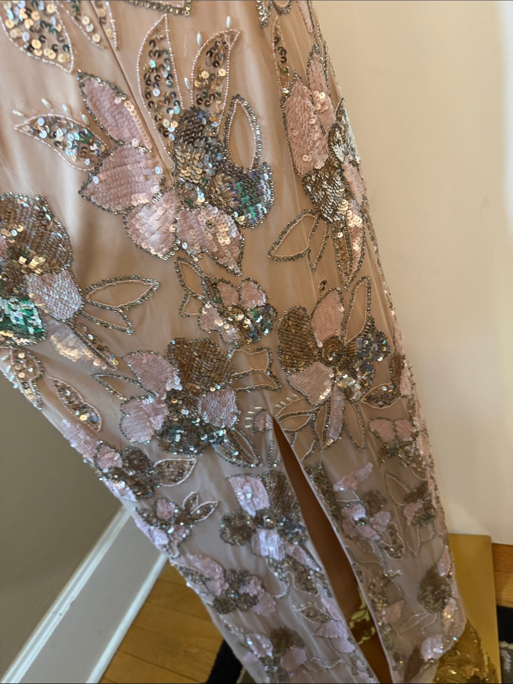 Aidan Mattox size 14 New w tags Floral  Beaded Sleeveless Gown blush pink - Picture 10 of 12